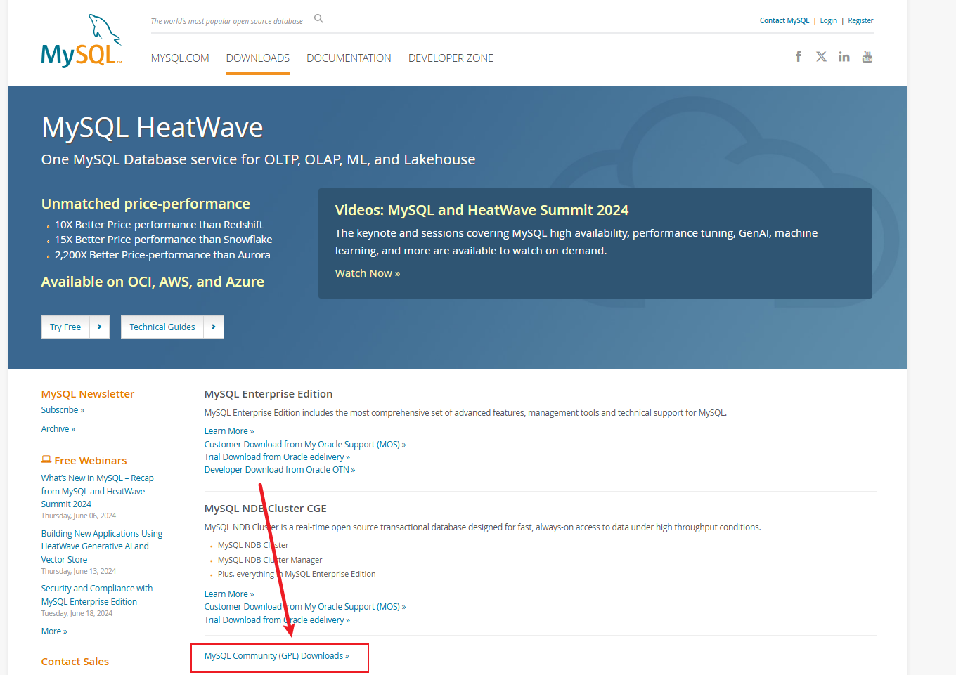 MySQL官网下载页面 MySQL官网下载页面